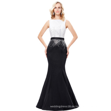 Kate Kasin Ärmelloser Boat Neck V-Back Ganzes langes Schwarz-Weiß-Meerjungfrau-Abschlussball-Kleid KK001020-1